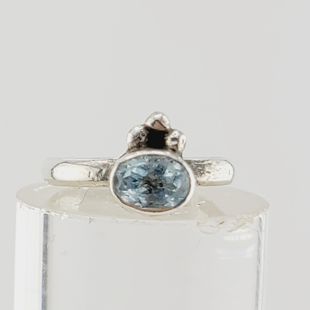 AQUAMARINE PRINCESS RING HANDMADE IN STERLING SILVER METAL SIZE 6